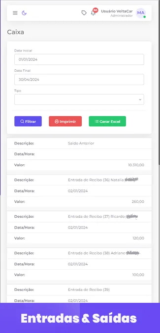 Aplicativo de Gestão Automotivo com Controle de entradas e saidas